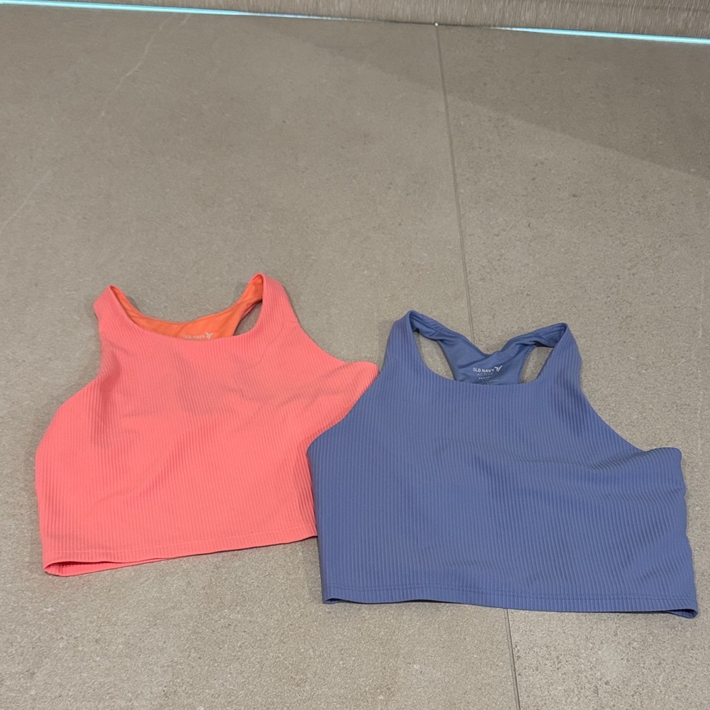 Old Navy PowerSoft Longline Sports Bra Girls Large 10-12 Blue Daydream & Melon